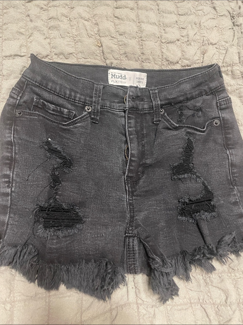 Mudd Black Distressed Frayed Hem Jean Shorts
